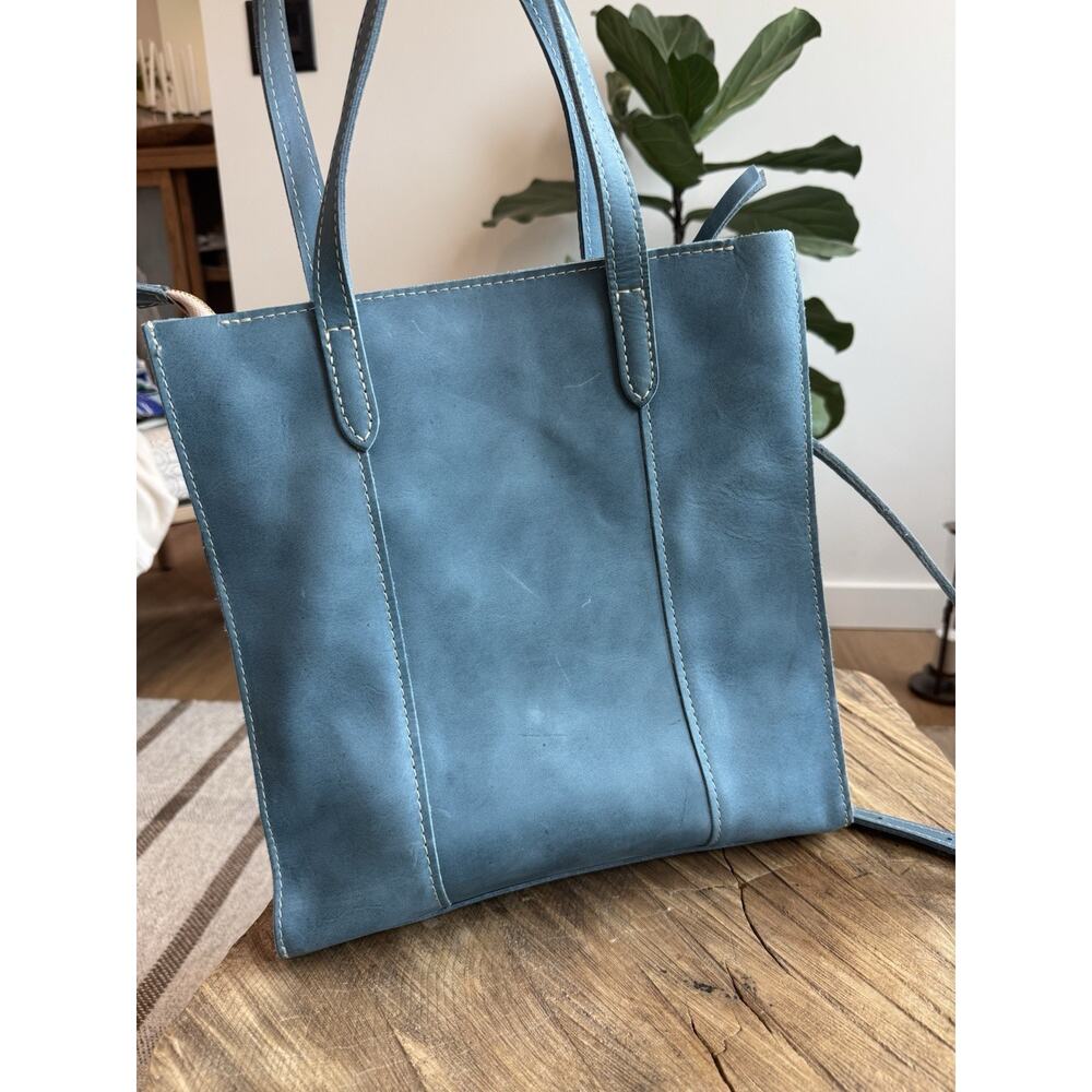 Portland Leather Goods Lola Large Zip Tote Crossbody Shoulder Aqua Blue - Picture 4 of 11